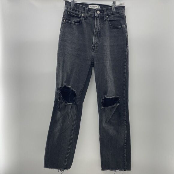 Abercrombie Fitch 26 2R The Ankle Straight Ultra High Rise Jeans Distressed - Picture 2 of 16